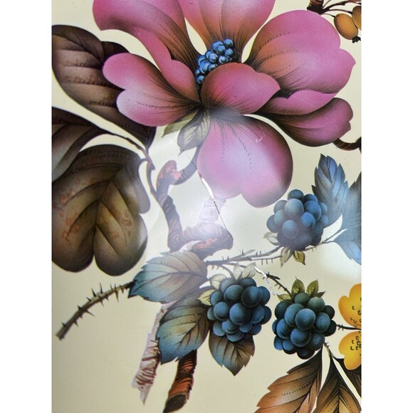 Vintage Jubilee Elite Metal Tray MTM England Flowers 12 1/2" Round Pink Yellow - Picture 5 of 9